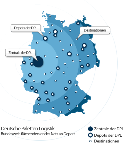 Deutsche Palleten Logistik, Deutschlandkarte mit Paletten-Depots